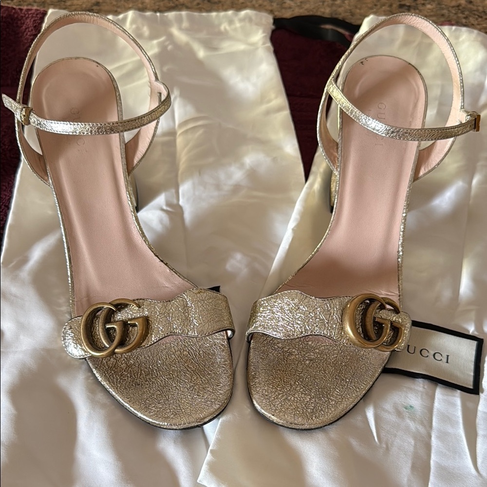 Gucci Gold Women's Block Heeled Sandals